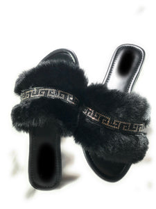 Missy Black Fuzzy Sandals