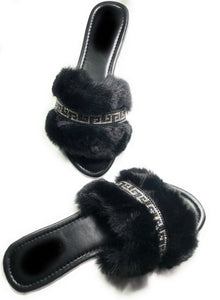 Missy Black Fuzzy Sandals