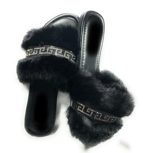 Missy Black Fuzzy Sandals