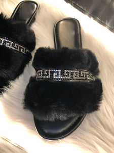 Missy Black Fuzzy Sandals