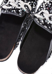 Elsa Sequin Chain Slide flat sandals