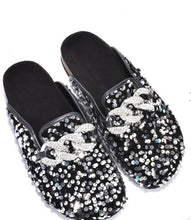 Load image into Gallery viewer, Elsa Sequin Chain Slide flat sandals
