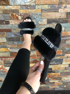 Missy Black Fuzzy Sandals