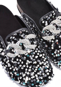 Elsa Sequin Chain Slide flat sandals